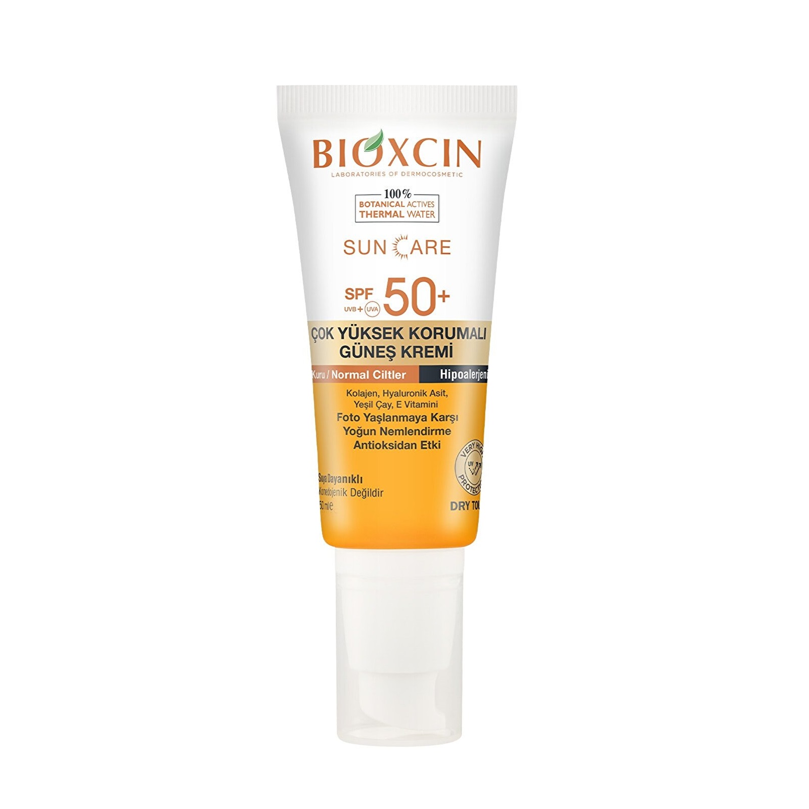 کرم ضدآفتاب بی رنگ بیوکسین SPF50 مناسب پوست های معمولی و خشک حجم 50 میل